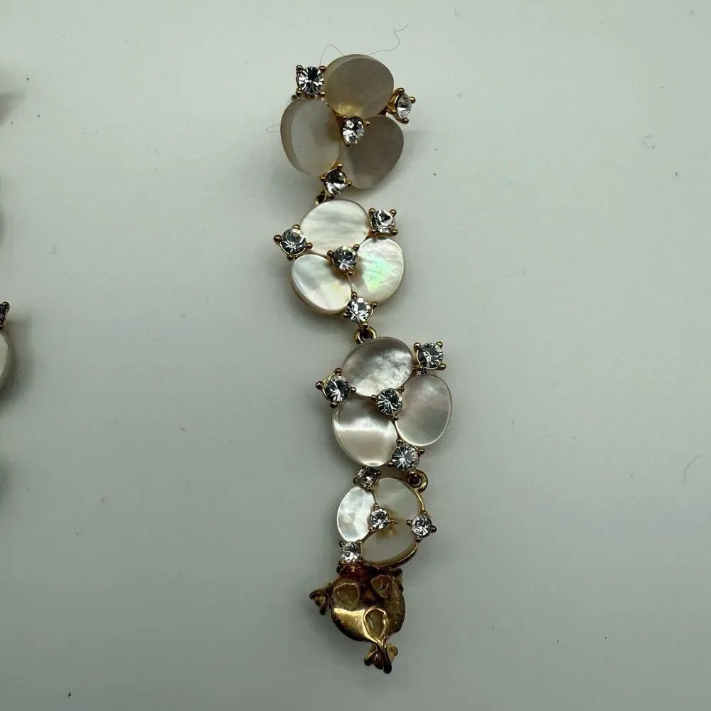 Kate Spade Disco Pansy Dangling Statement Earrings mother of pearl Linear Long